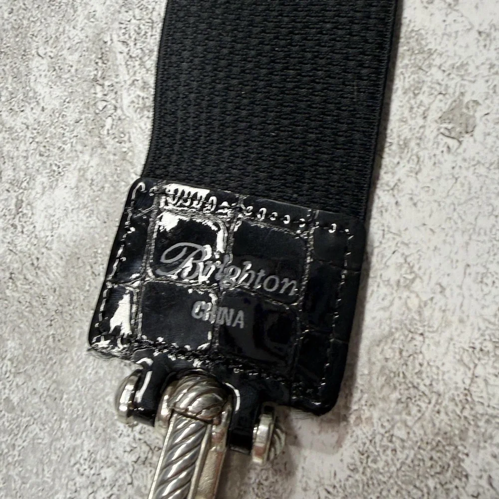 Brighton Belt Womens XS Black Stretch Leather Elastic Double Ring Buckle B60323